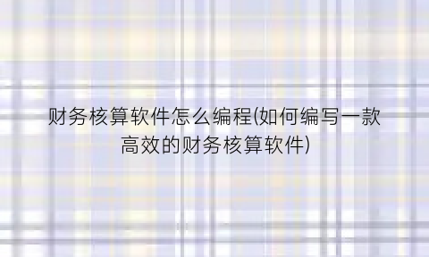 财务核算软件怎么编程(如何编写一款高效的财务核算软件)