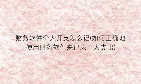 财务软件个人开支怎么记(如何正确地使用财务软件来记录个人支出)