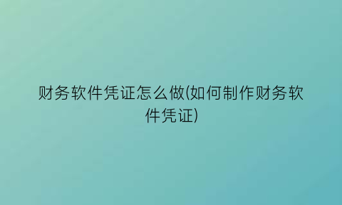 财务软件凭证怎么做(如何制作财务软件凭证)