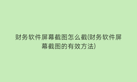 “财务软件屏幕截图怎么截(财务软件屏幕截图的有效方法)