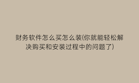 财务软件怎么买怎么装(你就能轻松解决购买和安装过程中的问题了)