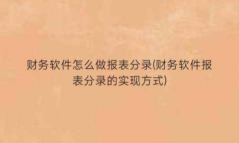 财务软件怎么做报表分录(财务软件报表分录的实现方式)