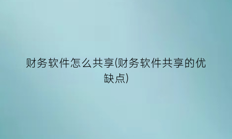 财务软件怎么共享(财务软件共享的优缺点)