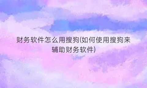 财务软件怎么用搜狗(如何使用搜狗来辅助财务软件)