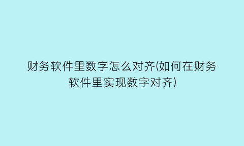 “财务软件里数字怎么对齐(如何在财务软件里实现数字对齐)