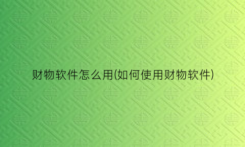 财物软件怎么用(如何使用财物软件)