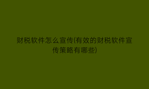 财税软件怎么宣传(有效的财税软件宣传策略有哪些)