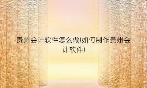贵州会计软件怎么做(如何制作贵州会计软件)