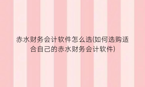 赤水财务会计软件怎么选(如何选购适合自己的赤水财务会计软件)