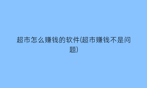 超市怎么赚钱的软件(超市赚钱不是问题)