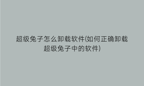 超级兔子怎么卸载软件(如何正确卸载超级兔子中的软件)