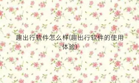 趣出行软件怎么样(趣出行软件的使用体验)