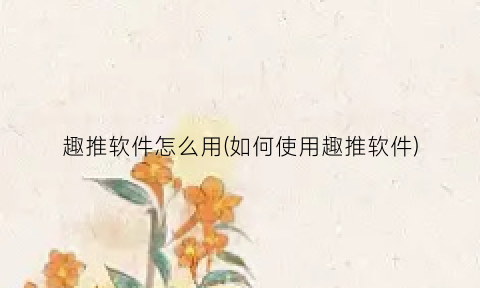 “趣推软件怎么用(如何使用趣推软件)