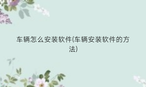 车辆怎么安装软件(车辆安装软件的方法)
