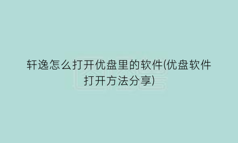 轩逸怎么打开优盘里的软件(优盘软件打开方法分享)