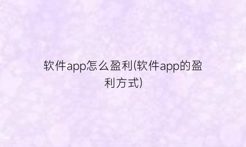 软件app怎么盈利(软件app的盈利方式)