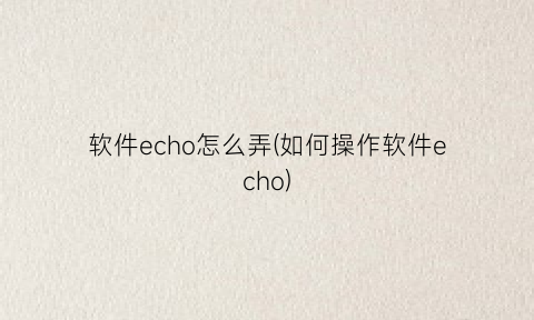 软件echo怎么弄(如何操作软件echo)