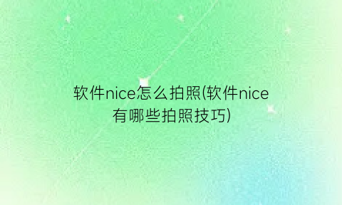 软件nice怎么拍照(软件nice有哪些拍照技巧)