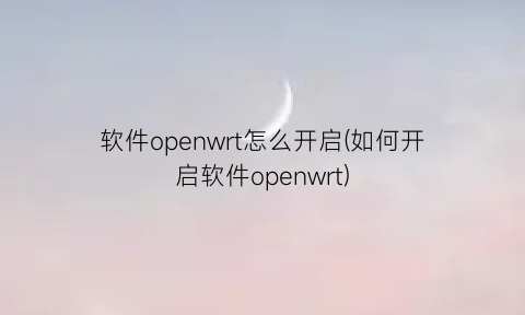 软件openwrt怎么开启(如何开启软件openwrt)