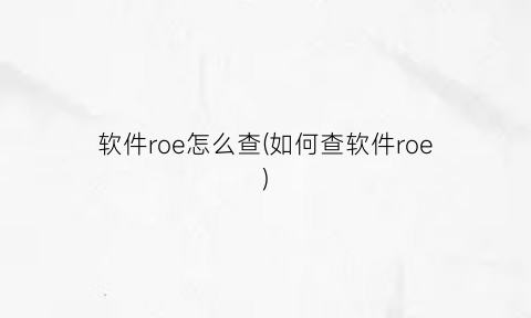 软件roe怎么查(如何查软件roe)