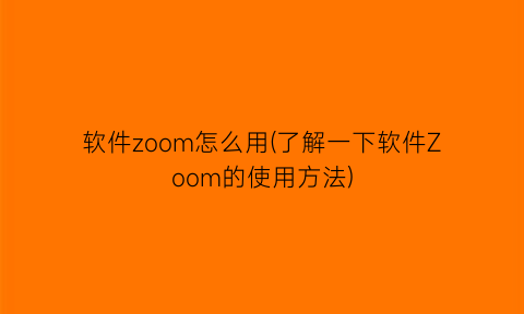 软件zoom怎么用(了解一下软件Zoom的使用方法)