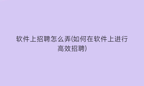 软件上招聘怎么弄(如何在软件上进行高效招聘)