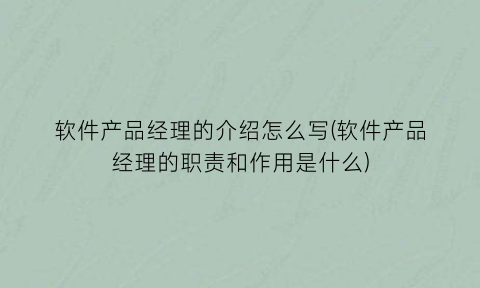 软件产品经理的介绍怎么写(软件产品经理的职责和作用是什么)