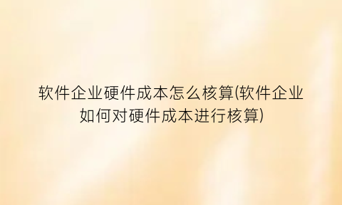 软件企业硬件成本怎么核算(软件企业如何对硬件成本进行核算)