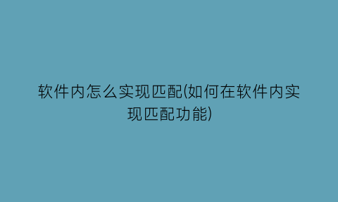 软件内怎么实现匹配(如何在软件内实现匹配功能)