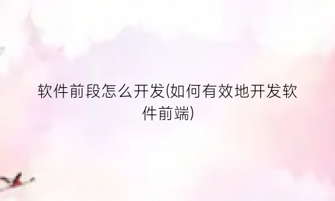 “软件前段怎么开发(如何有效地开发软件前端)