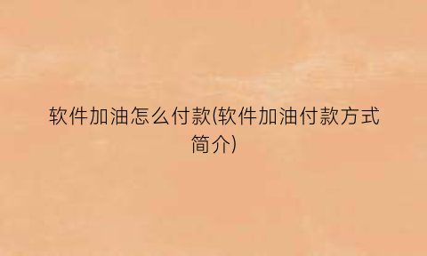 软件加油怎么付款(软件加油付款方式简介)