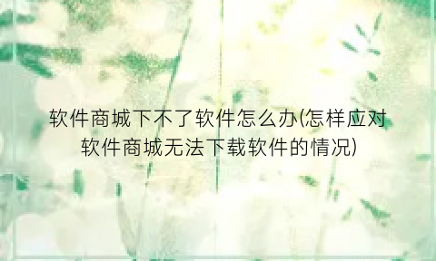 “软件商城下不了软件怎么办(怎样应对软件商城无法下载软件的情况)