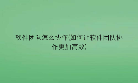 “软件团队怎么协作(如何让软件团队协作更加高效)