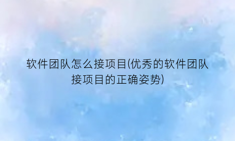 “软件团队怎么接项目(优秀的软件团队接项目的正确姿势)
