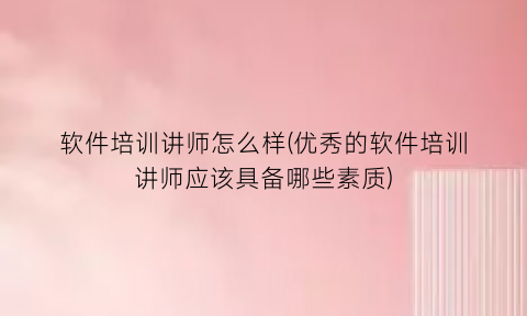 软件培训讲师怎么样(优秀的软件培训讲师应该具备哪些素质)