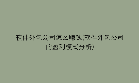 软件外包公司怎么赚钱(软件外包公司的盈利模式分析)