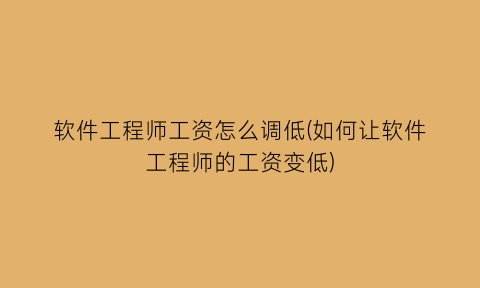 软件工程师工资怎么调低(如何让软件工程师的工资变低)