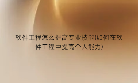 软件工程怎么提高专业技能(如何在软件工程中提高个人能力)