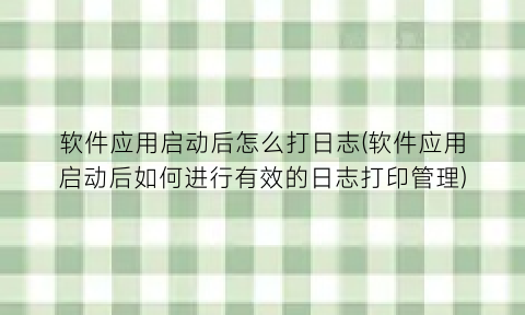 软件应用启动后怎么打日志(软件应用启动后如何进行有效的日志打印管理)