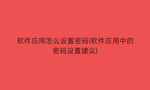 软件应用怎么设置密码(软件应用中的密码设置建议)