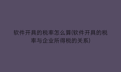 软件开具的税率怎么算(软件开具的税率与企业所得税的关系)