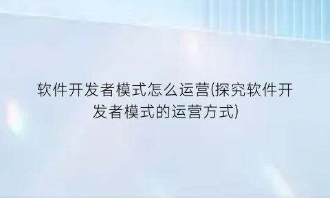 “软件开发者模式怎么运营(探究软件开发者模式的运营方式)