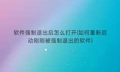 “软件强制退出后怎么打开(如何重新启动刚刚被强制退出的软件)
