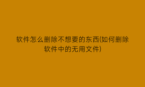 软件怎么删除不想要的东西(如何删除软件中的无用文件)
