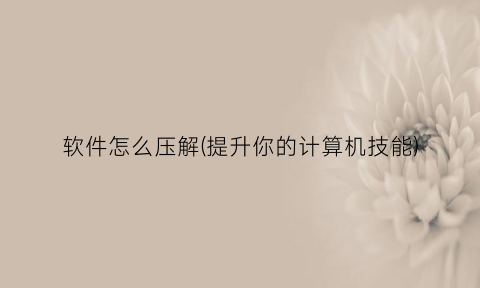 “软件怎么压解(提升你的计算机技能)