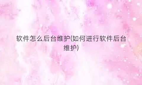 “软件怎么后台维护(如何进行软件后台维护)