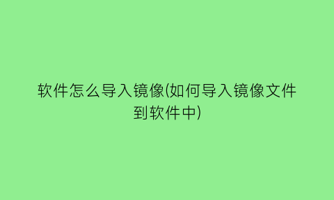 “软件怎么导入镜像(如何导入镜像文件到软件中)