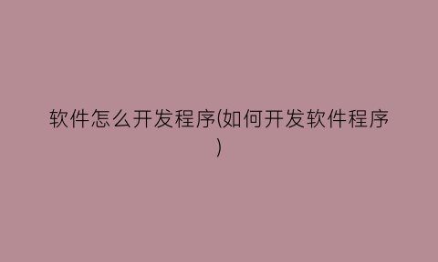 “软件怎么开发程序(如何开发软件程序)