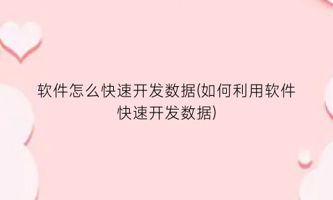 “软件怎么快速开发数据(如何利用软件快速开发数据)