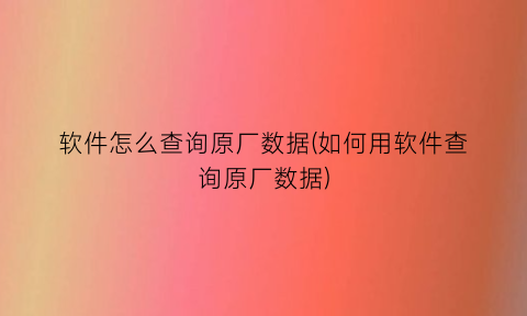 软件怎么查询原厂数据(如何用软件查询原厂数据)